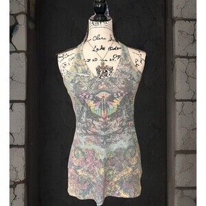 Y2K Belle Du Jour Trippy Tie Dye Butterfly Racerback Tank Top Size M Well Loved